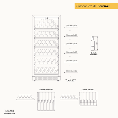 Cava de vinos para 107 botellas con motor compresor Simple Temperatura