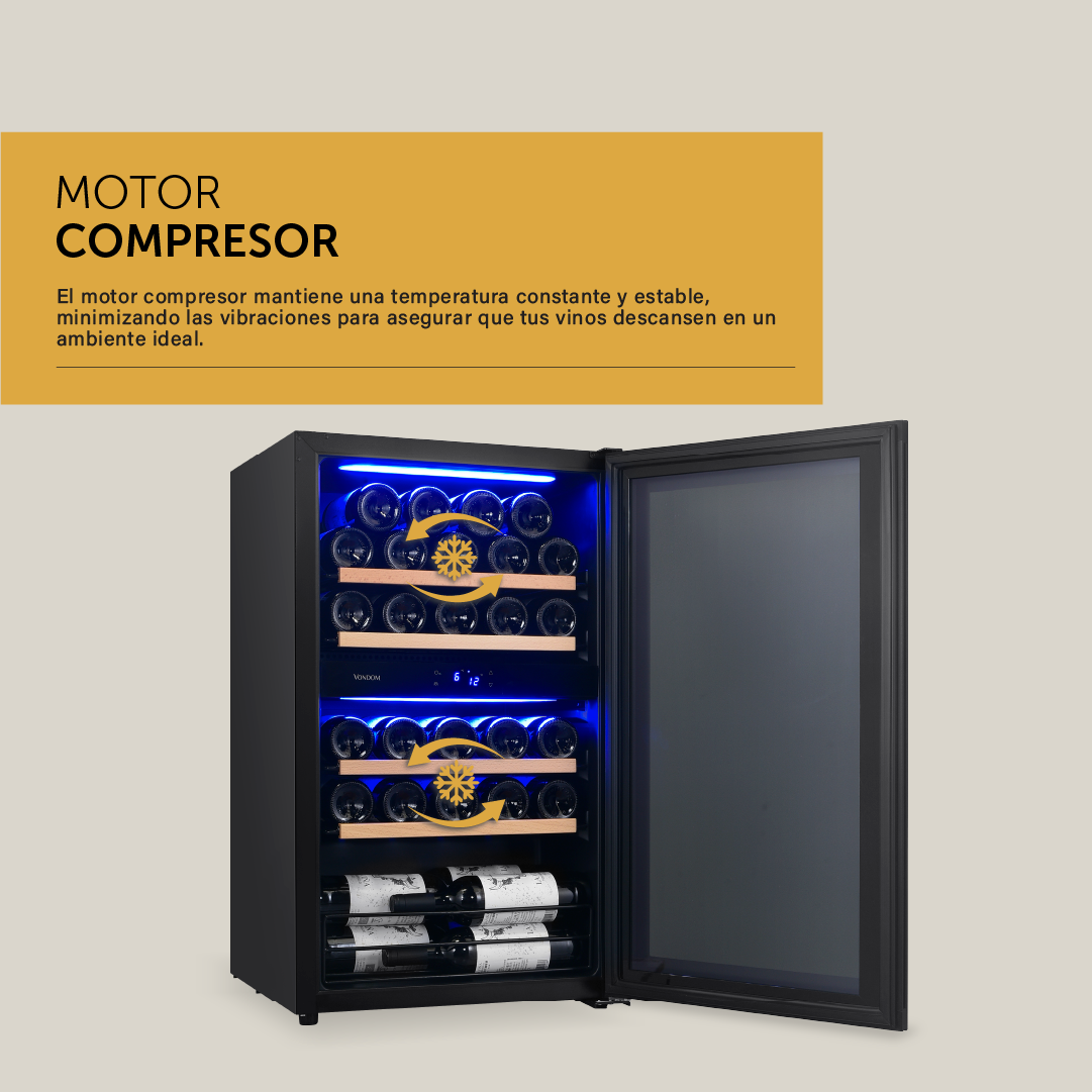Cava de vinos para 32 botellas con motor compresor Doble Temperatura