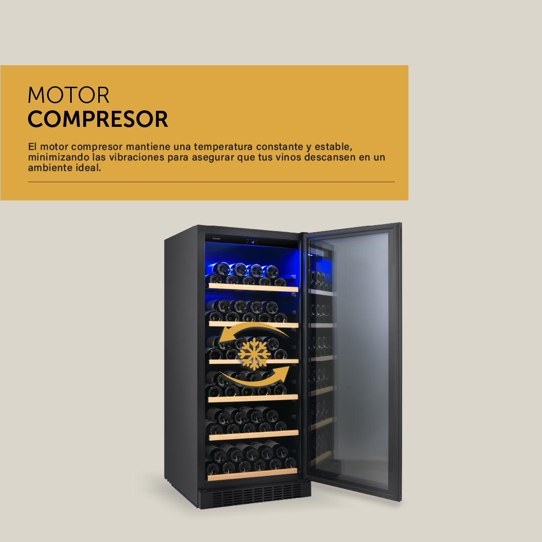 Cava de vinos para 107 botellas con motor compresor Simple Temperatura