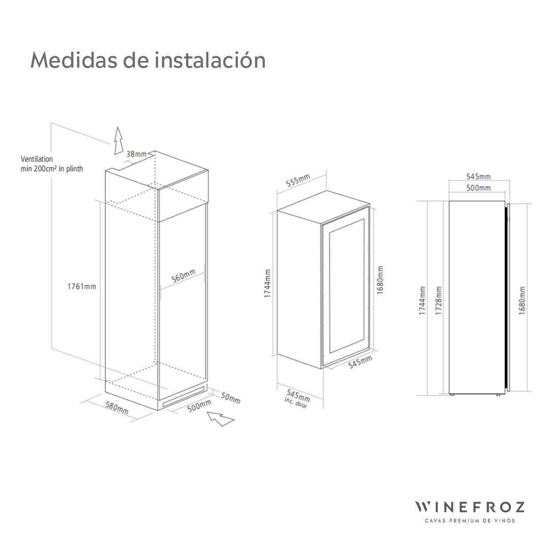 Cava de vinos panelable - Built In - Triple Temperatura para 71 botellas