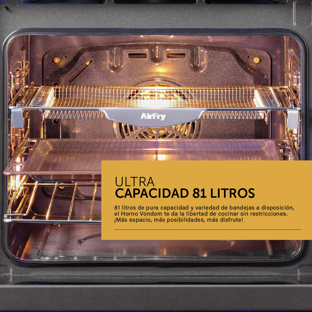 Horno eléctrico empotrable Pirolítico con Air Fry 60 cm Ultra Capacidad 81L