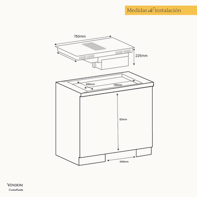 Anafe a Inducción Empotrable con Extractor Integrado 80 cm