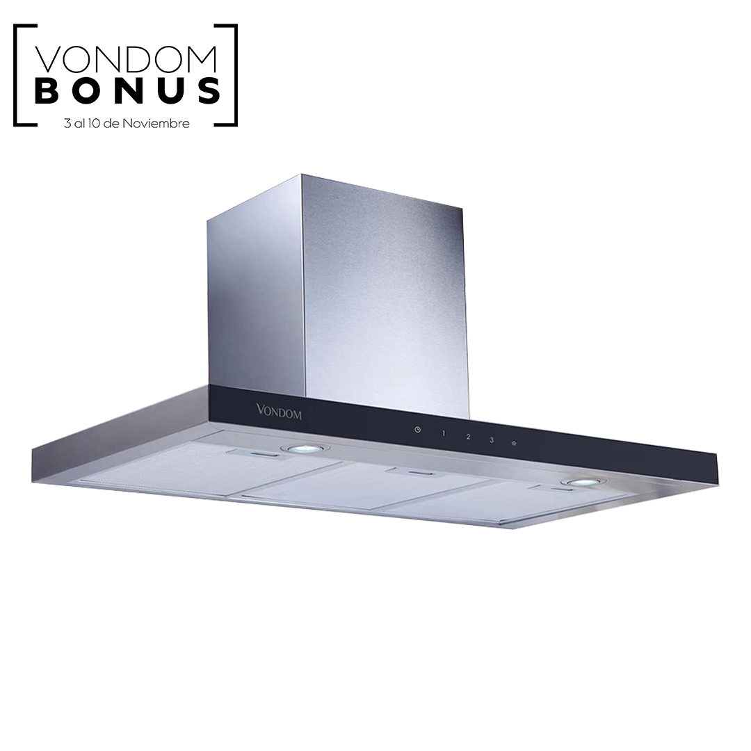 Campana de Pared Acero Inoxidable Con Frente Negro 90 cm